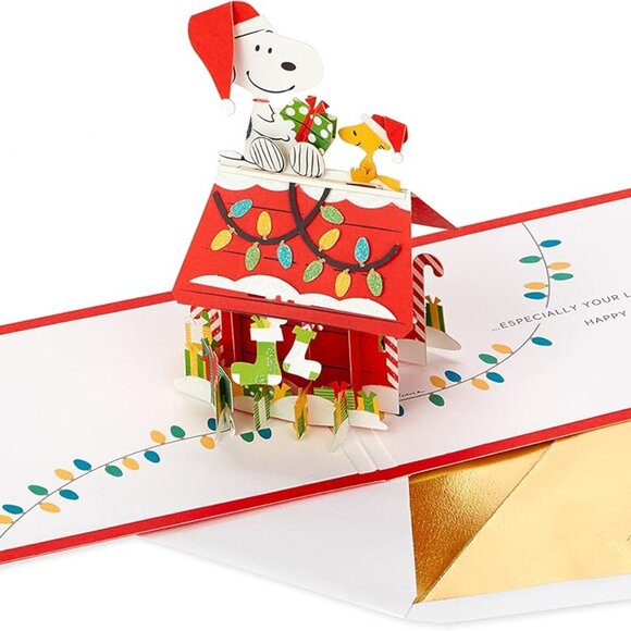 Hallmark Signature Pop Up Christmas Card | Peanuts, Snoopy's Dog House - Picture 1 of 7
